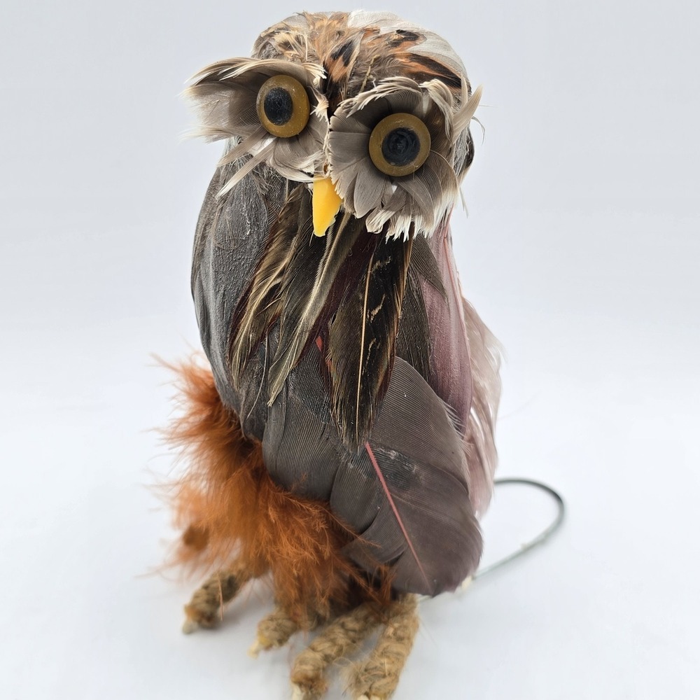 Vintage Realistic Owl Feathers Real Lifelike Decor Feathered Bird Replica 6"